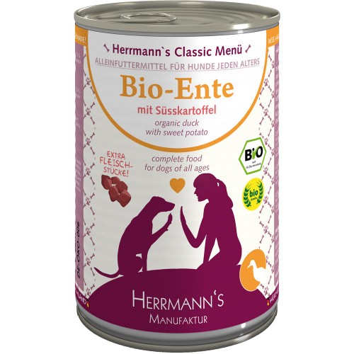 48er-SET Bio Ente mit Süßkartoffeln 400g Hund Nassfutter Herrmann