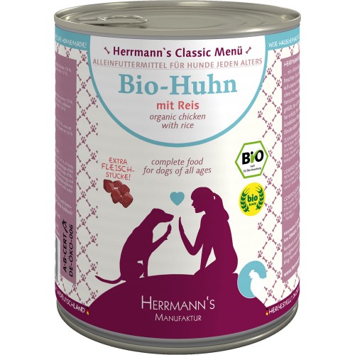 24er-SET Bio Huhn mit Reis 800g Hund Nassfutter Herrmann