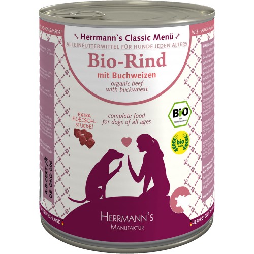 24er-SET Bio Rind mit Buchweizen 800g Hund Nassfutter Herrmann
