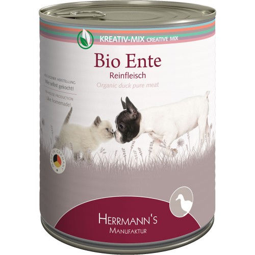 24er-SET 100% Bio Ente 800g Hund und Katze Nassfutter Herrmann