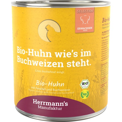 24er-SET Bio Huhn mit Fenchel Zucchini Buchweizen 800g Hund Nassfutter Herrmann