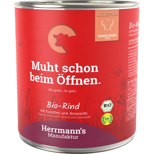 24er-SET Bio Rind mit Karotten Amaranth Sellerie 800g Hund Nassfutter Herrmann