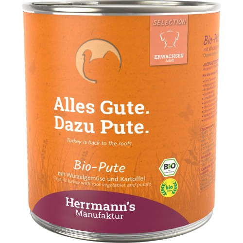 24er-SET Bio Pute mit Rübe Kartoffel und Fenchel 800g Hund Nassfutter Herrmann