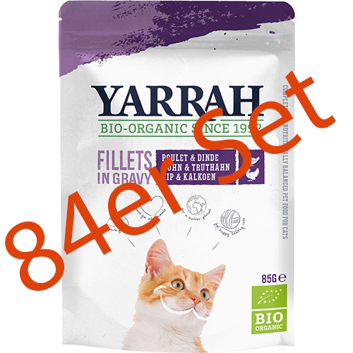84er-Set Bio Filet mit Truthahn in Sauce 85g Katze Nassfutter Yarrah