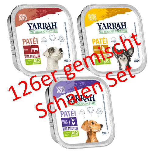 21er-Set Multi-Pack für Hunde verschiedene Sorten Bio Pate 6x150g (in weihnachtlicher Verpackung) Hund Nassfutter Yarrah