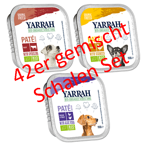 7er-Set Multi-Pack für Hunde verschiedene Sorten Bio Pate 6x150g (in weihnachtlicher Verpackung) Hund Nassfutter Yarrah