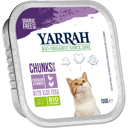 Bio Bröckchen Huhn und Truthahn 100g Katze Nassfutter Yarrah